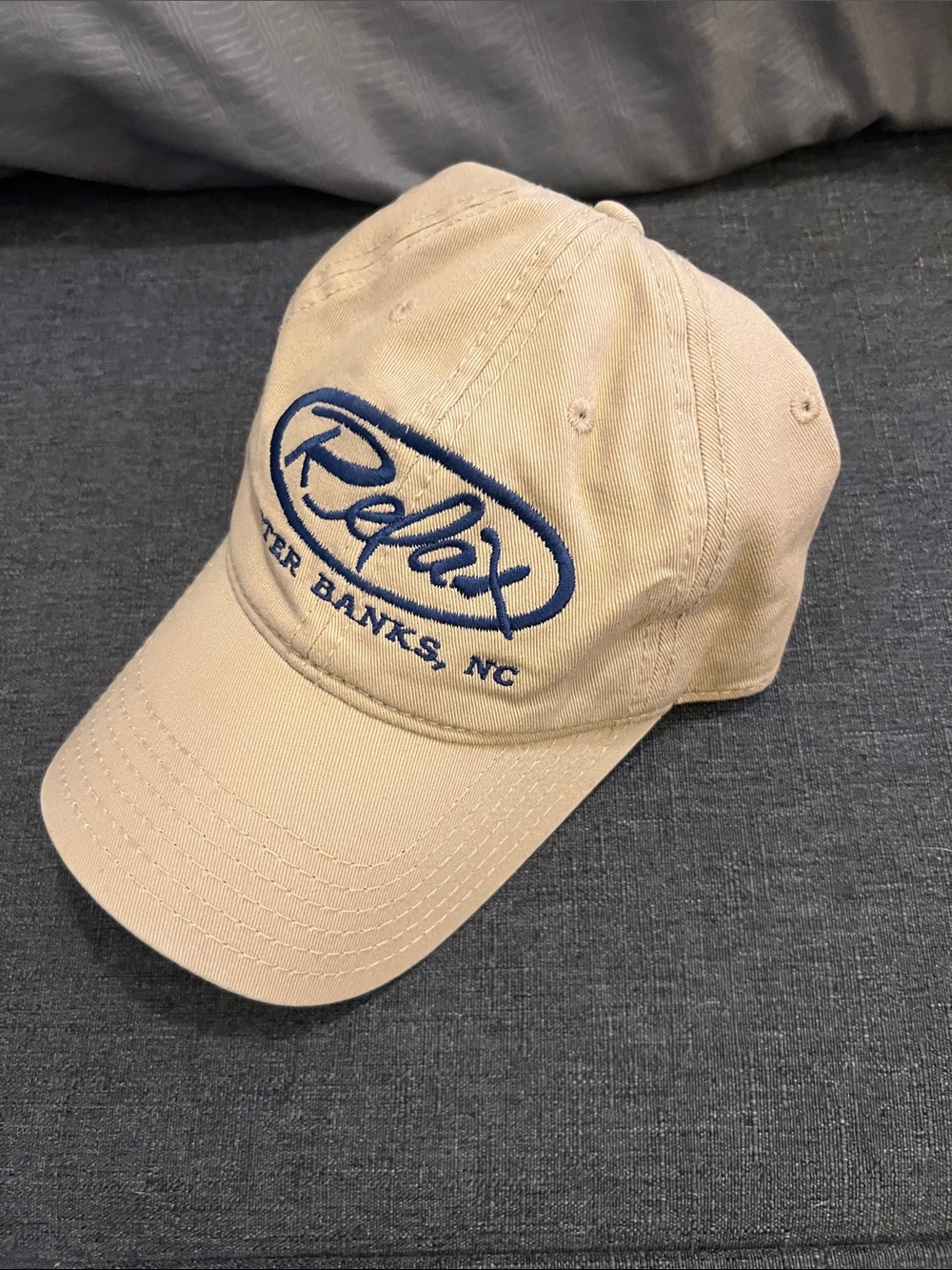 OTTO Tan Baseball Cap with Navy 'Relax' Embroidery